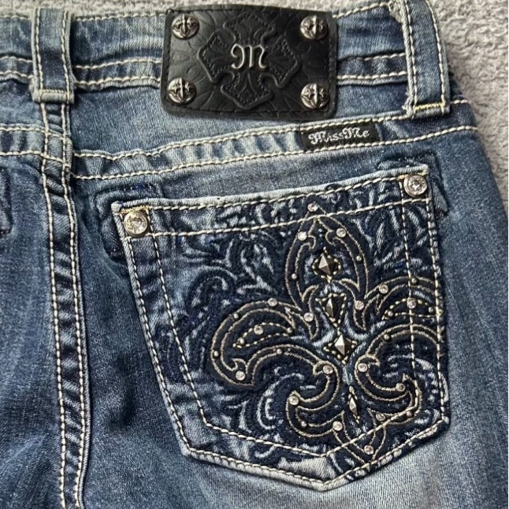 Miss Me Skinny Jeans Fleur De Lis Embellished Blue 27 Y2K Western McBling Rodeo
